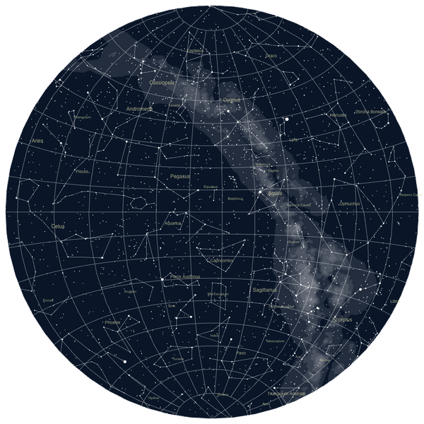 Circular star map showing constellations